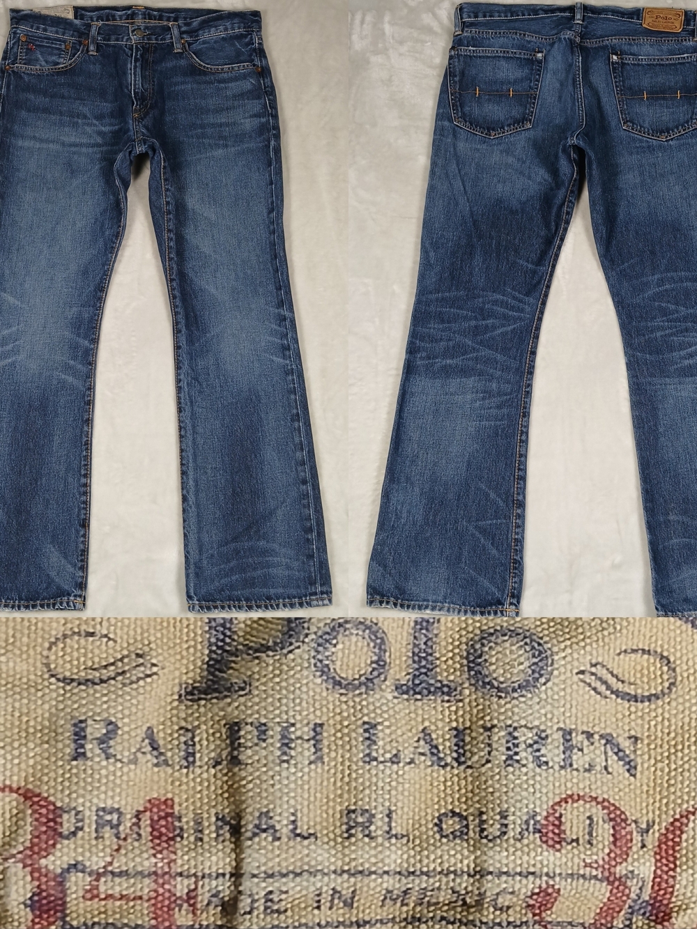 Polo Ralph Lauren Bootcut Jeans 34x30 Men's Whiskering Honeycomb Fading